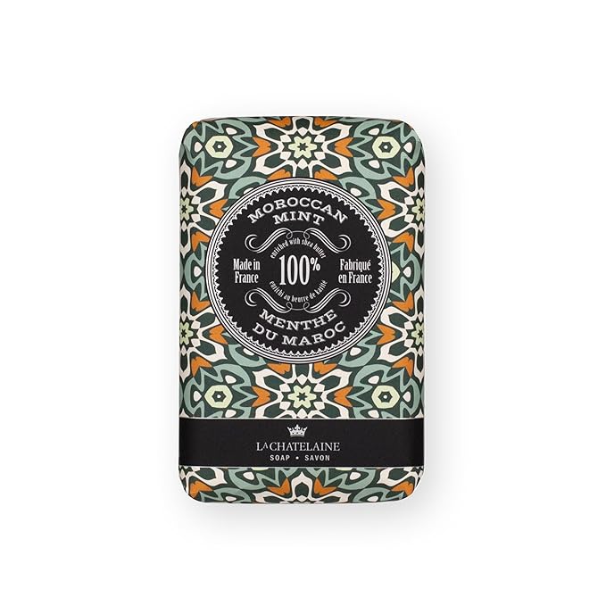 La Chatelaine Soap Supply Tin Gift Set |Unisex, Men, Women| Plant-based shea butter bar soaps | Made in France | Natural and Organic | Large soap bars | Set of 6, 8.8 oz./250g bars - Gray Mosaic