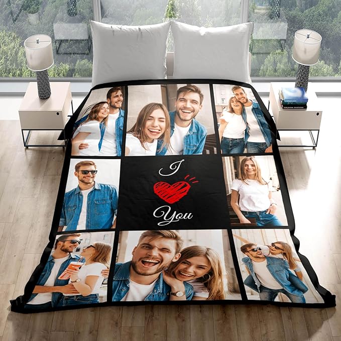 Custom Blanket with Picture Text Customized Thow Blankets Personalized Blanket, Customizable Blanket Photo Blankets, Customize Gifts for Mom Dad Couple Girlfriend Boyfriend Wife Husband