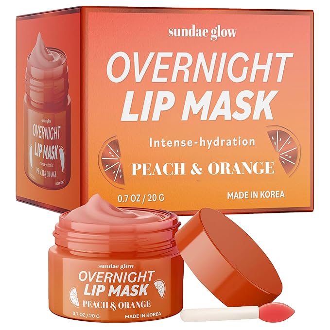 Peach & Orange Lip Mask - Dermatologist Tested, Anti-Aging, Korean Skin Care, Deep Hydration, Overnight Lip Repair - Vegan, Clean Beauty, 95% Natural, Cruelty-Free - 1 Pack