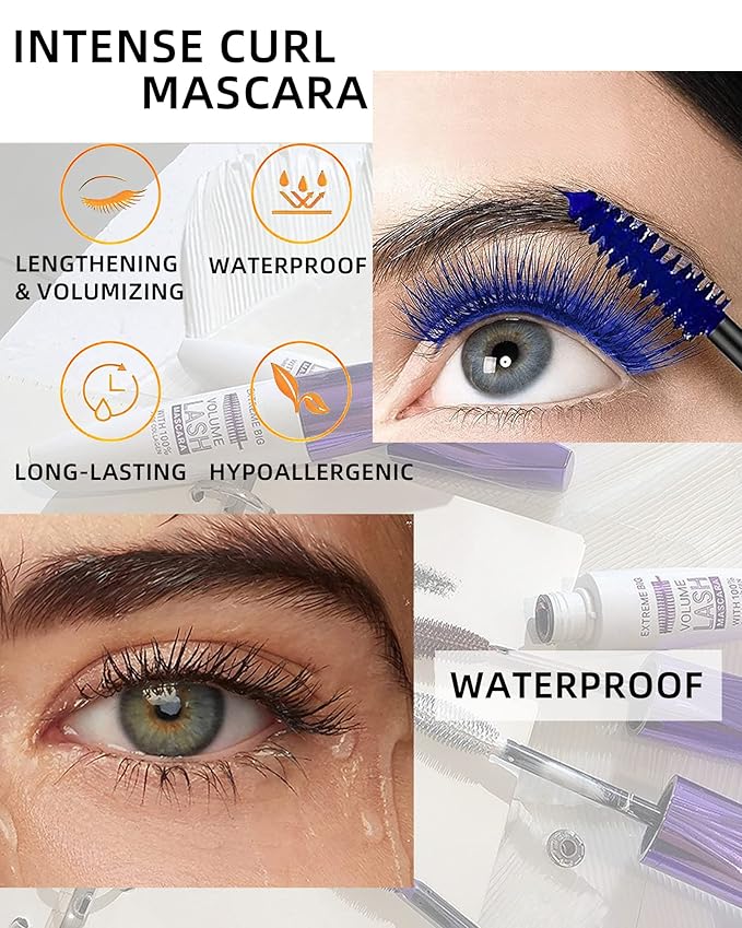 5D White Mascara Volume and Length, Longlasing Waterproof Colored Fiber Mascara for Eyelashes,Volumizing Curling Eye Lashes rimel de pestañas,Christmas Eye Makeup Gift for Women Girl Cosplay Stage Use