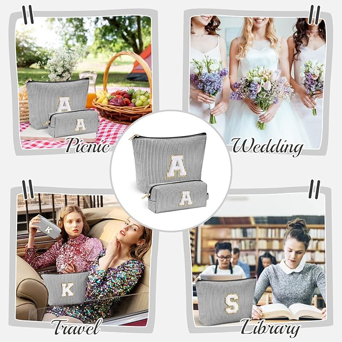 YOOLIFE Girls Gifts: Personalized Makeup Bag - Birthdays 7-16, Initial, Black