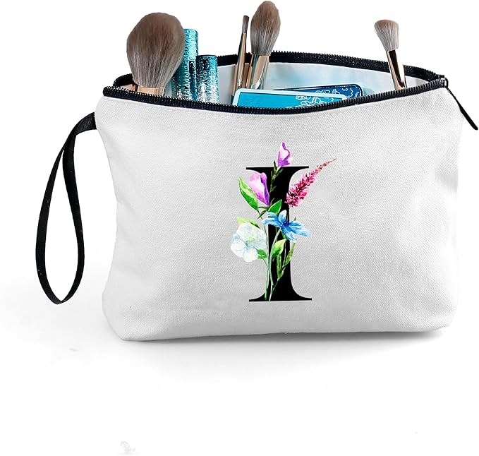 SEAMOON Bride to be Birthday Womens Unique Initial Monogram Gifts for Women Mom Personalized Travel Makeup Cosmetic Bag with Mirror Valentines Mothers Day Christmas Graduation I