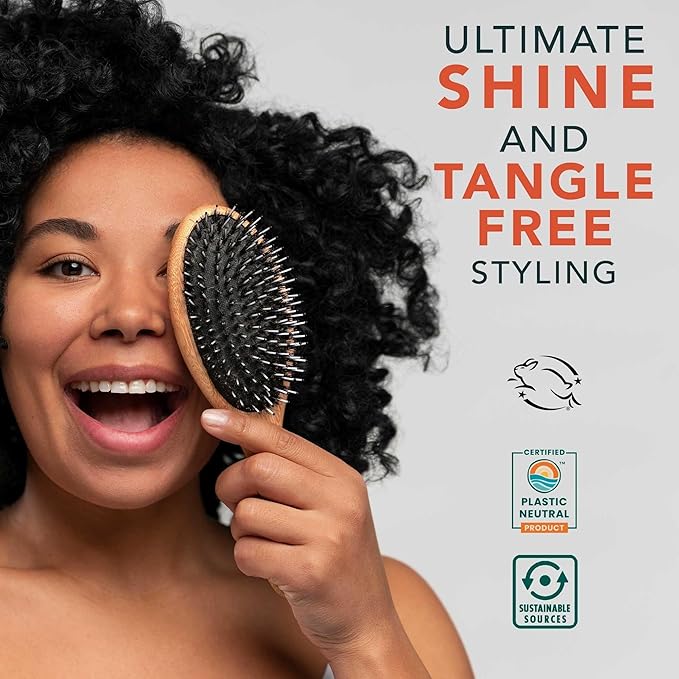 Boar Bristle Hair Brush - Smoothes & Detangles All Hair Types, Hairbrush for Women, Men & Kids, Brush for Thick Hair, Distributes Oils for Natural Shine & Stimulates Scalp