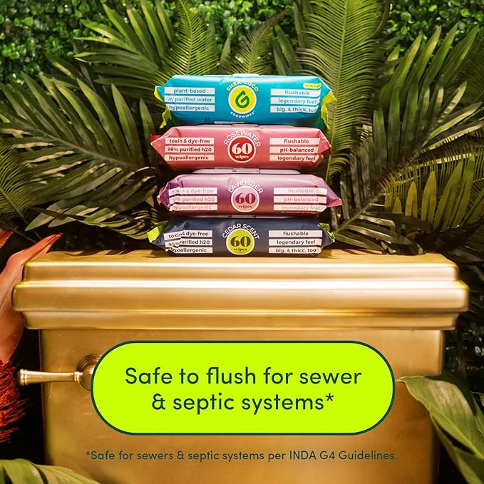 Goodwipes Flushable Wipes – Made with Vitamin E & Aloe – Soft, Individually Wrapped Butt & Feminine Cloths for On-the-Go & Travel Use – Largest Adult Toilet Towelettes – Rosewater, 1 pack, 32 count