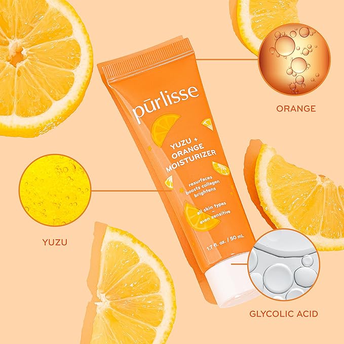 pürlisse Yuzu + Orange Hydrating Face Moisturizer - Vitamin C Face Cream for Radiance & Improved Texture - Boosts Natural Collagen Production & Helps Firm Skin for a Youthful Complexion (1.7 Fl oz)