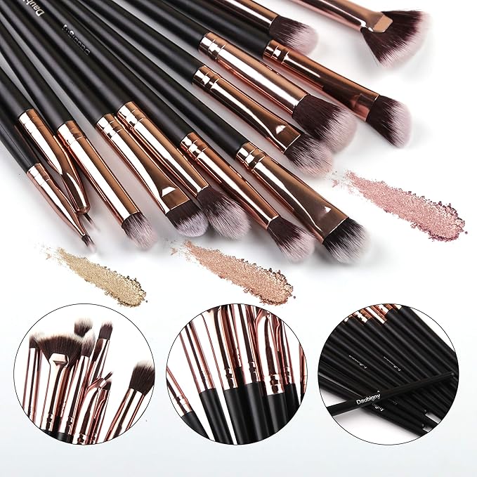 Daubigny Eye Makeup Brushes, 12 PCS Professional Eye shadow, Concealer, Eyebrow, Foundation, Powder Liquid Cream Blending Brushes Set With Carrying Bag (Black)