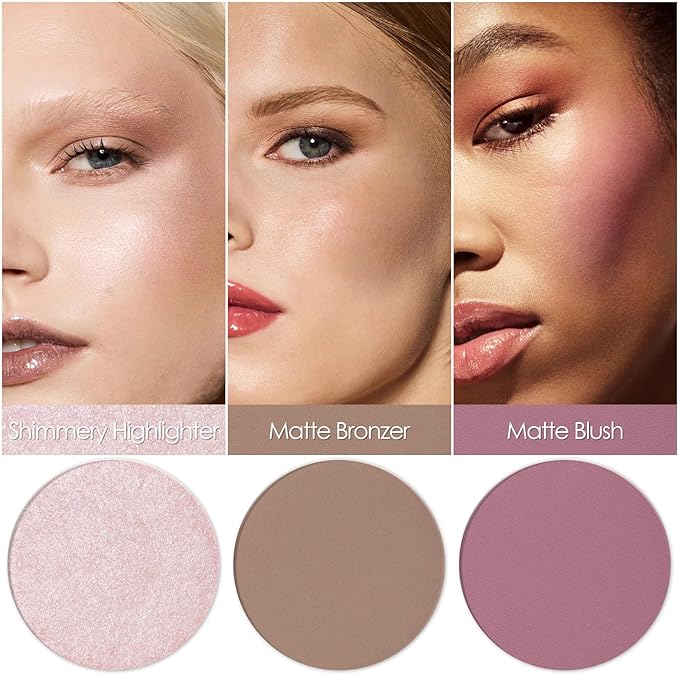 FOCALLURE Blush and Highlighter Palette,3 in 1 Contour Palette,Cruelty-Free Matte Bronzer Powder,Shimmer Illuminator Highlighters for a Glowing Look,#08
