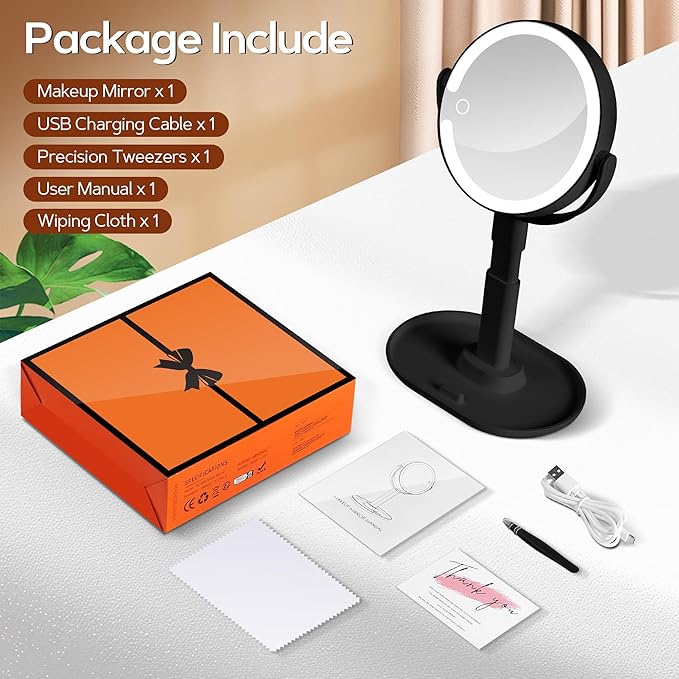 B Beauty Planet Makeup Mirror with Lights, Lighted Magnifying Mirror 30X with 3 Lighting and Adjustable Brightness, 2-Sided Height Adjustable Vanity Mirror for Bathroom, Gifts for Women Black