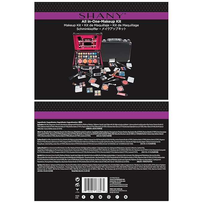 SHANY Carry All Make up Train Case with Pro Makeup Set, Beauty Brushes, Lipsticks, Eye Shadows, Blushes, Powders, and more - Reusable Cosmetics Storage Organizer - Premium Gift Packaging - Black