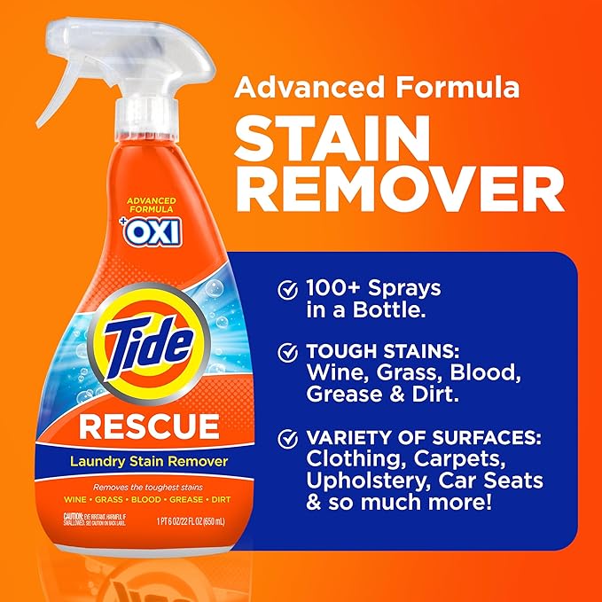 Tide Laundry Stain Remover with Oxi, Rescue Clothes, Upholstery, Carpet and more from Tough Stains, Stain Treater, 22 Fl Oz (Pack of 4)