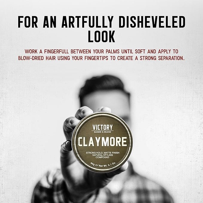 Victory Barber & Brand Claymore Men's Strong Hold Matte Finish Clay Pomade | Made in the USA for the Rough and the Ready