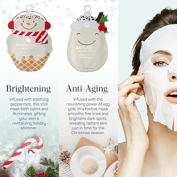 SpaLife Beauty Holiday Treats Christmas Face Mask Bundle | Korean Facial Mask | Hydrating, Soothing and Moisturizing Sheet Mask Set | Stocking Stuffers for Women | Bulk Christmas Gifts | 12 Pack