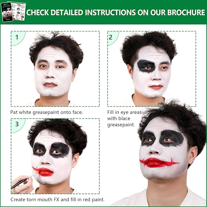 Halloween Joker/Clown Makeup, Complete Joker/Clown Makeup Kit Face Paint SFX Character Set, Professional Joker Make Up Kits for Art Costume, Dress-Up Party, Cosplay, Stage & Film