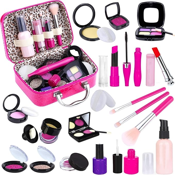 Tepsmigo Pretend Makeup Kit for Girls, Kids Pretend Play Makeup Set - with Cosmetic Bag for Birthday Christmas, Toy Makeup Set for Toddler, Little Girls Age 3+(Not Real Makeup)