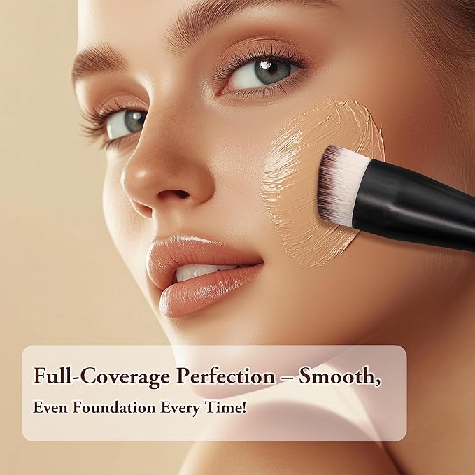 Professional Foundation Brush Set for Liquid Makeup - 0.06mm Ultra-Fine Bristles | Concealer Blush Contour Liquid Cream Blending Angled Shape | No Shedding & Easy Clean | Kabuki Makeup Brushes (3 pcs)