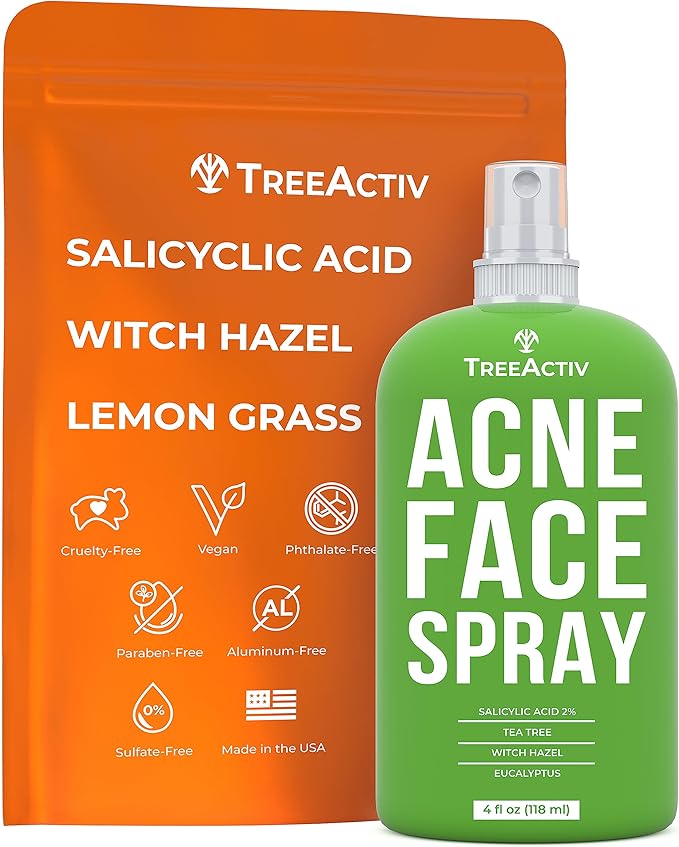 Acne Treatment Face Spray, 4 fl oz Facial Spray with Witch Hazel, Salicylic Acid for Acne Prone and Oily Skin, for Hormonal, Severe Cystic Acne, Skin Clearing Toner, 1000 Sprays
