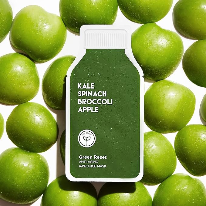ESW Beauty Green Reset - Anti-Aging Raw Juice Face Mask - Revitalizing with Kale, Spinach, Broccoli & Apple for Mature Skin - Boosts Collagen & Reduces Wrinkles