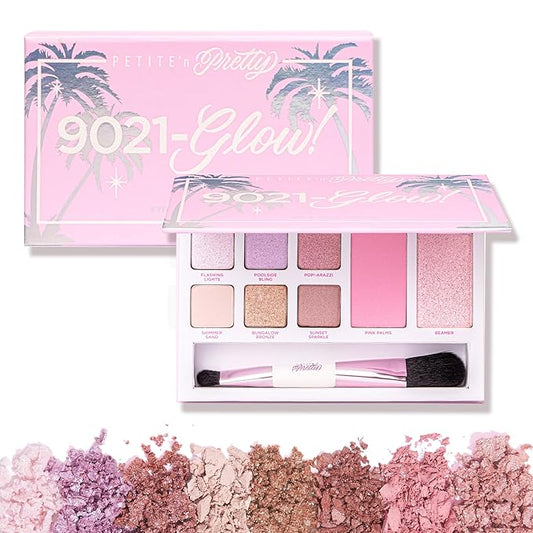 Petite ’N Pretty 9021 Glow! Eye & Cheek Makeup Palette for Kids, Tweens and Teens -3-in-1 Makeup Palette of Blush, Eyeshadow, and Highlighter, Non-Toxic, Made in USA