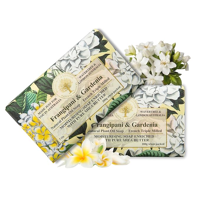 Wavertree & London Frangipani Gardenia Scented Natural Soap (2 Bars), 7oz Moisturizing French Triple Milled Soap Bars enriched with shea butter - Pure Plant Based Bath & Body Bars for All Skin Types