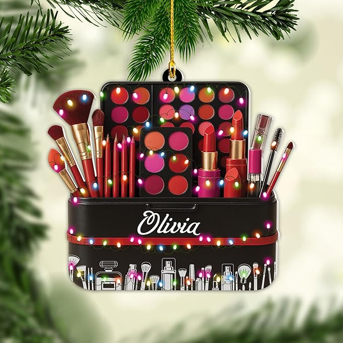 Personalized Makeup Tools Christmas Ornament 2025, Makeup Box Christmas Ornament Gift for Makeup Artist, Christmas Tree Decor for Makeup Shop, Gift for New Makeup Coworkers (Makeup 10)