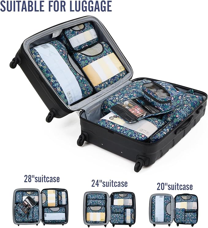 Veken 8 Set Packing Cubes for Travel Essentials, Suitcase Organizer Bags in 4 Sizes, Carry-On Luggage Accessories with Large Laundry & Hanging Toiletry Bag, Must-Have for Airplane, Road Trip & Camping