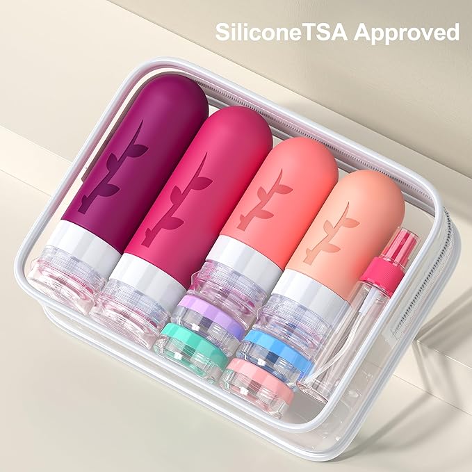 Travel Bottles for Toiletries, Tsa Approved Silicone Containers for Toiletries, Leak Proof Refillable Liquid 3oz 2oz Travel essentials for Shampoo Conditioner Lotion BPA Free
