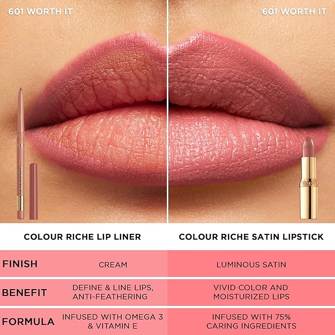 L'Oreal Paris Colour Riche Satin Lipstick for Moisturized Lips,Lip Makeup with Argan Oil and Vitamin E,Worth It Medium,0.13 Oz