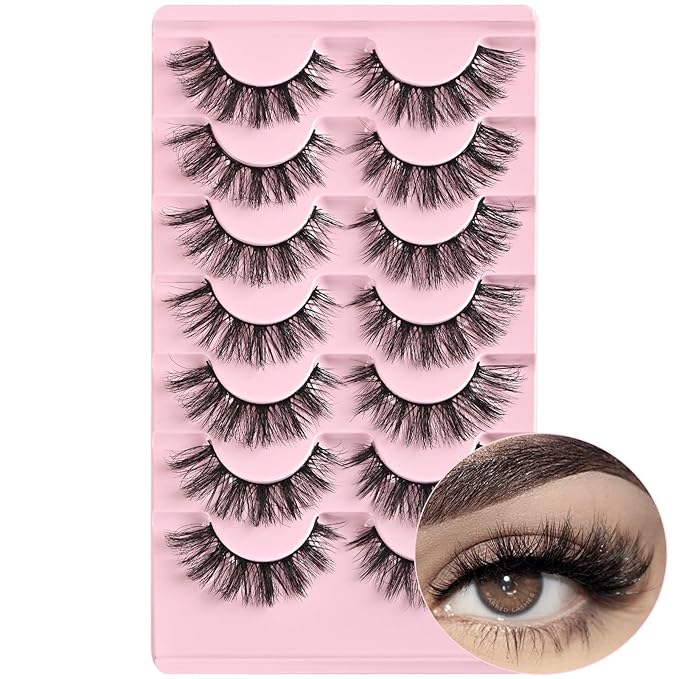 FARRED Cat Eye Lashes Natural Wispy Eyelashes Fluffy False Lash Strips Short Cateye Fake Eyelash 14mm Full Strip Lashes Pack 7 Pairs Pestañas Sets for MUA and Beginners Daily Makeup