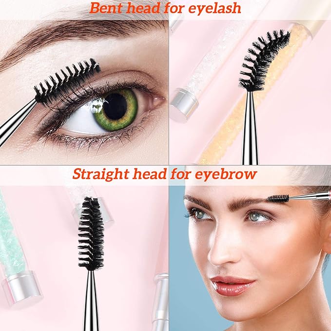 Patelai 10 Pieces Eyelash Brush with Cap Eye Brow Brush Applicator Eyelash Extension Mascara with Handle Portable Eyebrow Spiral Brushes Wands Reusable Cosmetic Scrub Makeup Tool