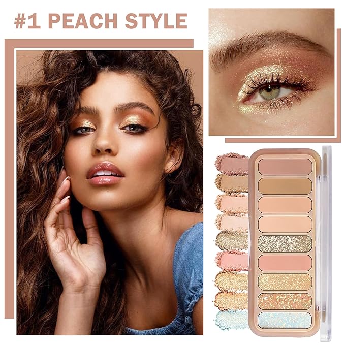 9 Colors Matte Naked Eyeshadow Palette Natural Nude Shimmer Glitter Eyeshadow Palette Ultra-Blendable Highly Pigmented Eye Shadow Makeup Palette with Brush-01 Peach Style
