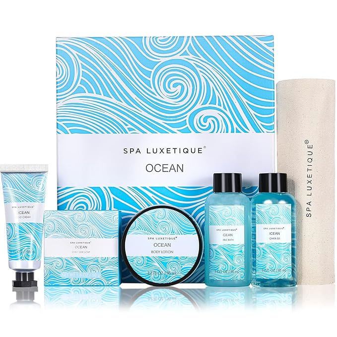 Spa Luxetique Spa Gift Set for Women,Ocean Spa Set Includes Body Lotion, Shower Gel,Bubble Bath, Hand Cream,Bath Gifts for Women, Christmas Gifts