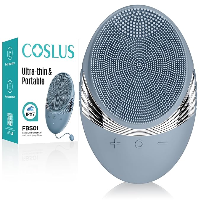 COSLUS Face Scrubber Facial Cleansing Brush: 5 Cleansing Modes Silicone Face Wash Scrubber for Men Beard Care, Sensitive Skin - Deep Cleansing & Gentle Exfoliating, Portable for Shower & Travel