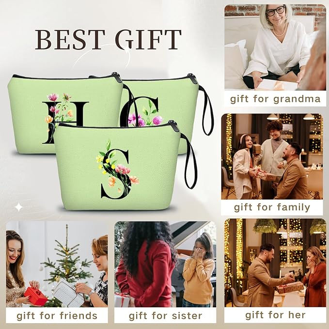 Women Birthday Unique Bride to be Bridal Shower Initial Gifts for Mom Sister Friend Her Teacher Aunt Makeup Cosmetic Bag with Mirror Mothers Day Christmas Graduation S