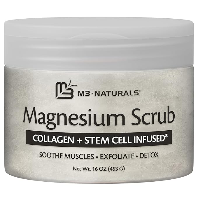 Magnesium Body Scrub for Sore Muscles, Exfoliation, Relaxation and Deep Hydration | Calming & Moisturizing Mineral-Rich Dead Sea Salt Formula With Collagen, Stem Cell & Shea Butter, 16 OZ (453 G)