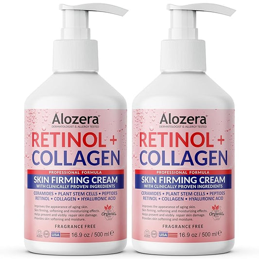 Alozera Skin Firming Retinol Collagen Body Lotion with Stem Cells for Aging Skin and Wrinkles, Non-Greasy, Lightweight Moisturizer, Fragrance-Free, 16.9 oz 2-Pack