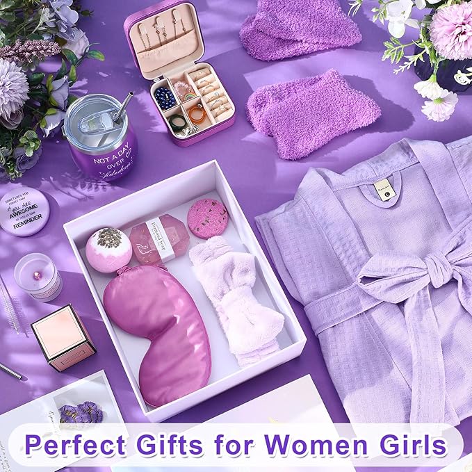 Nuogo 13 Pcs Birthday Gifts for Women Mothers Day Gifts Spa Basket Set for Women Mirrors Socks Steamers Jewelry Case Bath Robe Mom nurse Girlfriend Wife