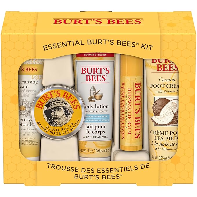Burt's Bees Gifts Ideas - Essential Everyday Beauty Set, 5 Travel Size Products - Deep Cleansing Cream, Hand Salve, Body Lotion, Foot Cream and Lip Balm