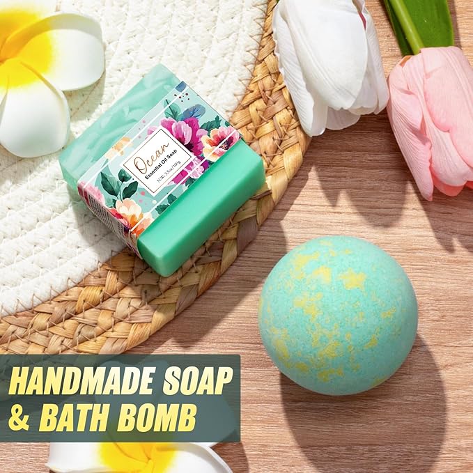 Birthday Gifts for Women Self Care Get Well Soon Gifts, Ocean Relaxing Spa Gifts Box Care Package Basket w/ Luxury Flannel Blanket 40 oz Tumbler, Christmas Gifts Set for Mom Her Wife Girlfriend Sister