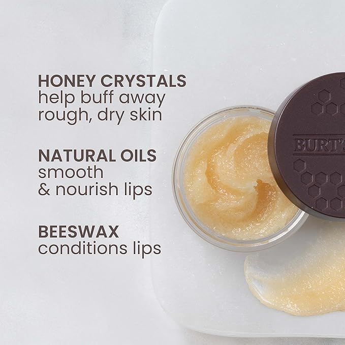Burt's Bees Conditioning Honey Lip Scrub, Exfoliates & Conditions Dry Lips, with Honey Crystals, Use with Overnight Intense Treatment, Natural Origin Care, 0.25 oz.
