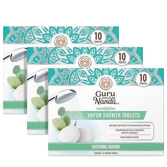 GuruNanda Eucalyptus Vapor Shower Tablets, Clean-Dissolving Aromatherapy Shower Steamers with Eucalyptus & Menthol, Promotes Relaxation, Ideal for Gifting, 30 Count