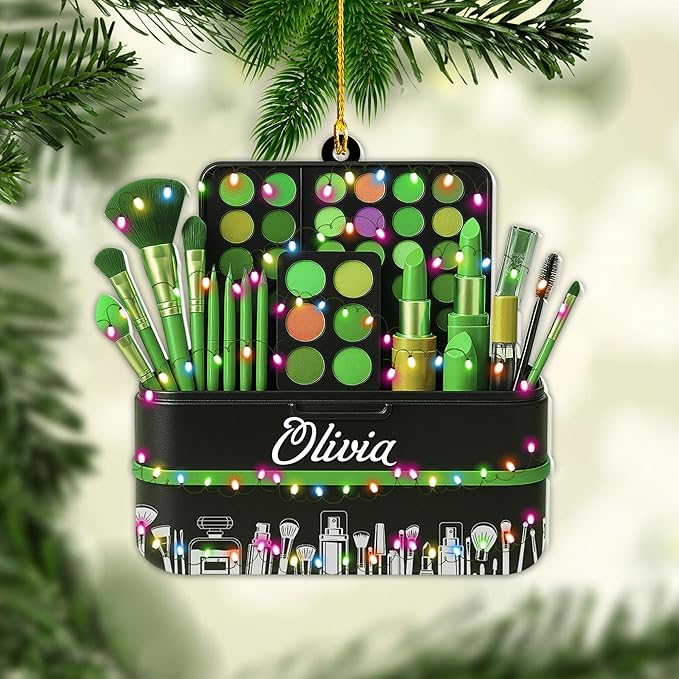 Personalized Makeup Tools Christmas Ornament 2025, Makeup Box Christmas Ornament Gift for Makeup Artist, Christmas Tree Decor for Makeup Shop, Gift for New Makeup Coworkers (Makeup 10)