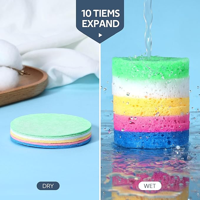 50-Colored Natural Compressed Facial Sponges, for Facial Cleansing, Reusable & Eco-Friendly, 50 PCS