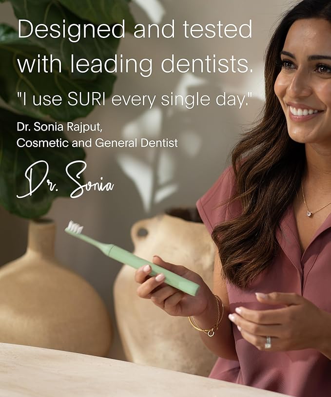 SURI 1.0 Sonic Electric Toothbrush | 1 Month+ Battery | Designed in California | Sustainable Electric Toothbrush for Adults | Travel Toothbrushes | Tooth Brush | Green