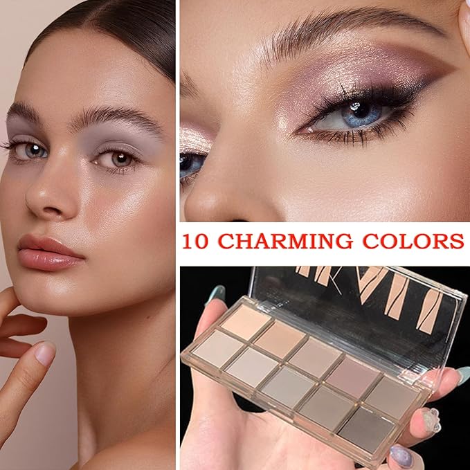 10 Colors Makeup Naked Eyeshadow Palette,Nude Matte Shimmer Eyeshadow Palette,Natural Glitter Pigment Eye Shadow Pallete Set Long Lasting & Waterproof Smokey Eye Professional Beauty Makeup Kit #4