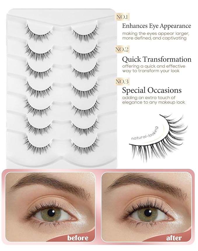 Onlyall Short Natural Lashes Fake Eyelashes Wispy Natural Eyelashes D17