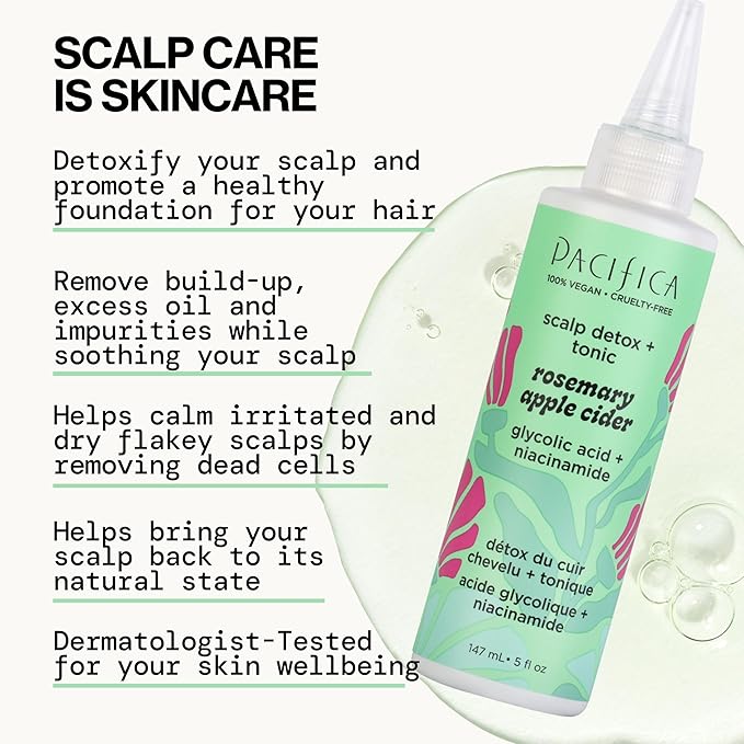 Pacifica Scalp Detox Tonic – Rosemary Apple Cider Scalp Exfoliator, Apple Cider Vinger Hair Rinse w/ Salicylic Acid for Clarifying Build Up, Vegan Treatment and Pre Shampoo Cleanser - 5 oz