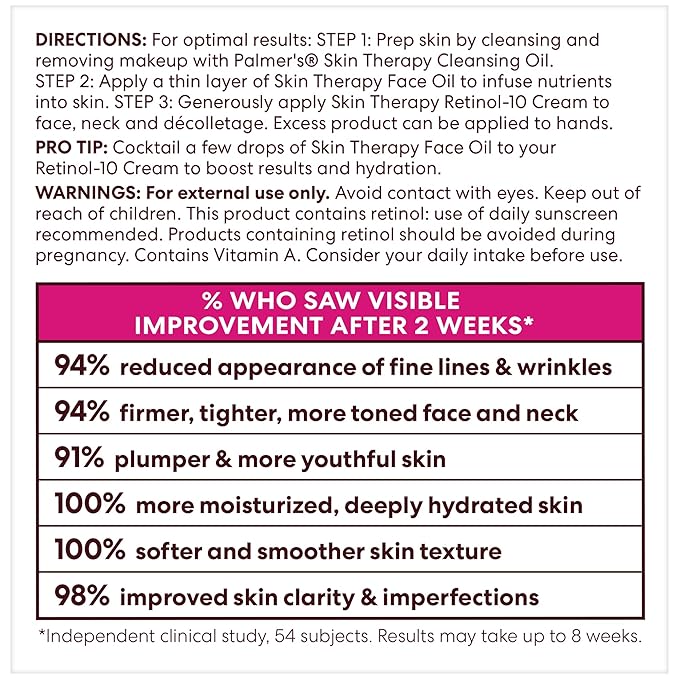 Palmer's Cocoa Butter Formula Face Cream, Skin Therapy Retinol-10 Moisturizer, 2.7 Oz, Vitamin E & Hyaluronic Acid, Helps Reduce Fine Lines & Uneven Skin Tone, 48Hr Moisture, Dermatologist Approved