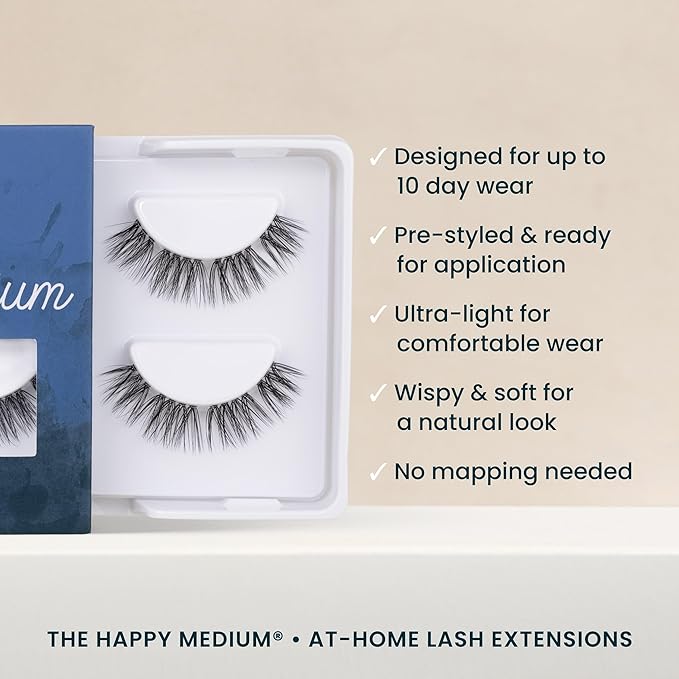 FlutterHabit The Happy Medium Lashes, 2 Sets of Eyelashes, DIY Doll Eyed Lash Extensions, Up to 10 Day Lash Wear, Salon Quality Cluster Eyelashes for a Natural Look, No Glue Included