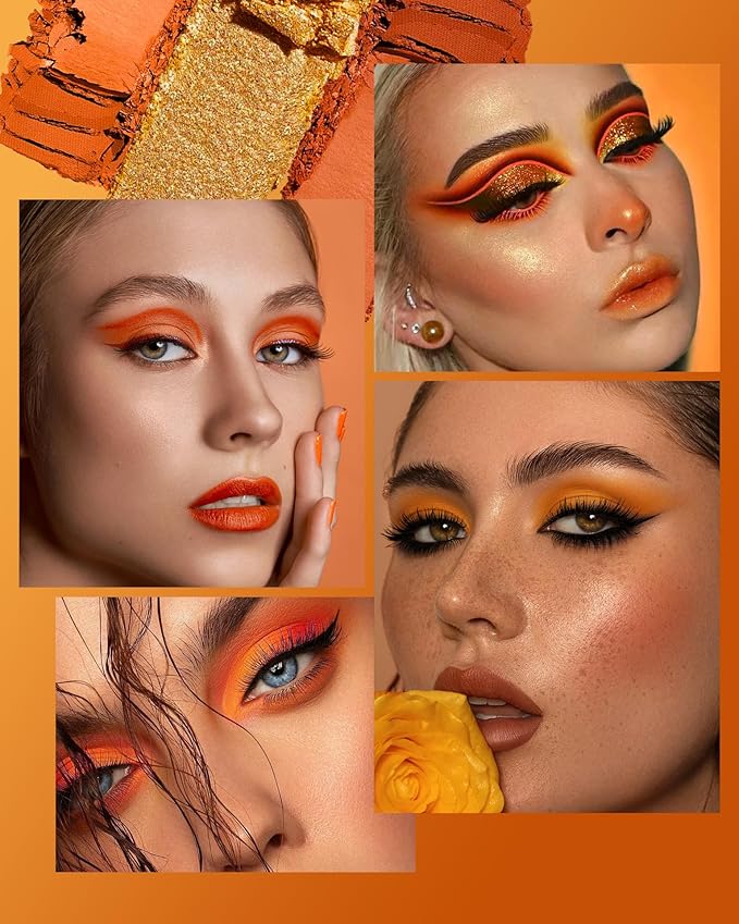 Orange Eyeshadow Palette Long Lasting Orange Eye Shadow for Women High Pigmented 9 Color Waterproof Eye Makeup- 9Orange