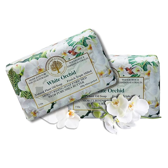 Wavertree & London White Orchid Scented Natural Soap (2 Bars), 7oz Moisturizing French Triple Milled Soap Bars enriched with shea butter - Pure Plant Based Bath & Body Bars for All Skin Types